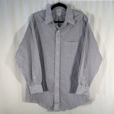 Brooks Brothers Regent Shirt Men 16.5 2/3 White Blue Plaid Button Up Long Sleeve