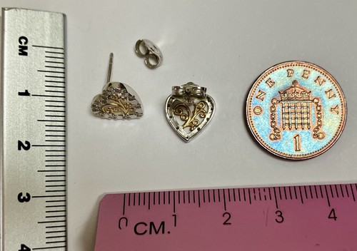 9ct Yellow & White Gold Heart Necklace With Diamonds And Matching Stud Earrings - Picture 3 of 4