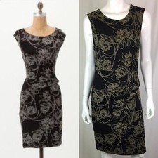 $128 Anthropologie Leifsdottir Medium Black Floral Draped Stretchy Sheath Dress