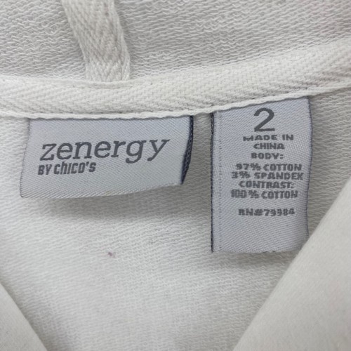 Chicos Hoodie Womens 1 US Large White Zenergy Mesh Front Full Zip 3/4 Sleeves - Picture 5 of 11