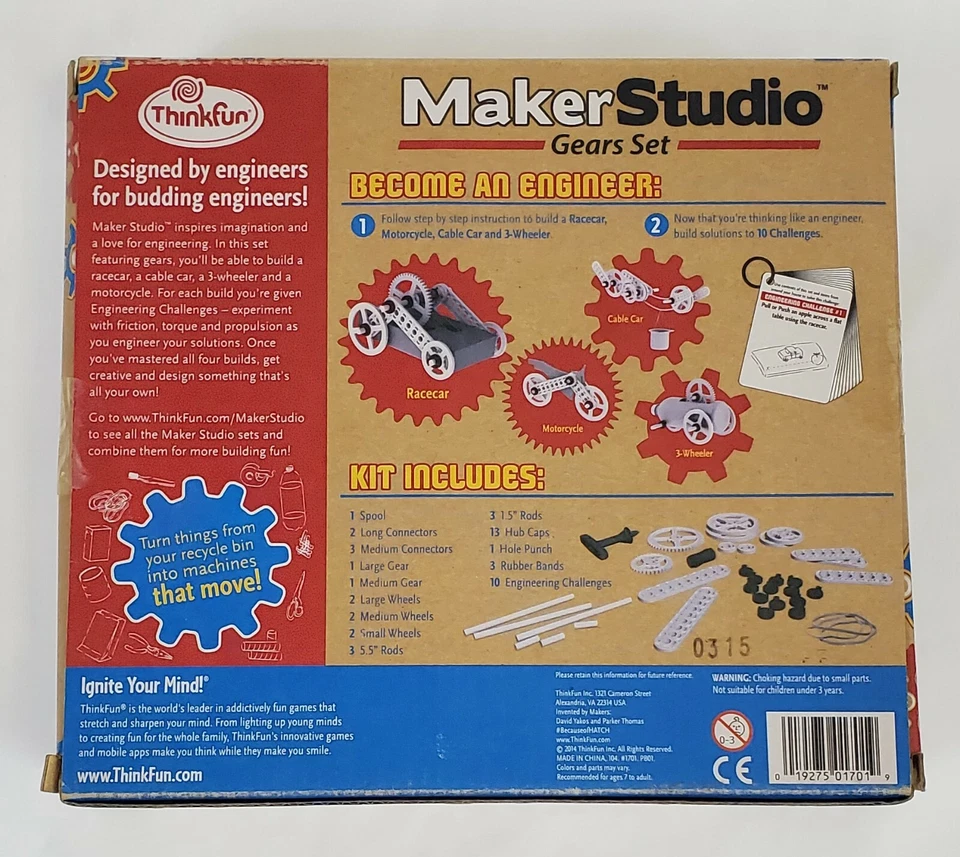 Juego de engranajes de ingeniería para niños Maker Studio Think Fun Racer Bike Car Cannon Foto 2 de 4