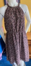 Ann Taylor LOFT Halter Sundress-Sz 10-Navy Geometric Print-Lined-EUC