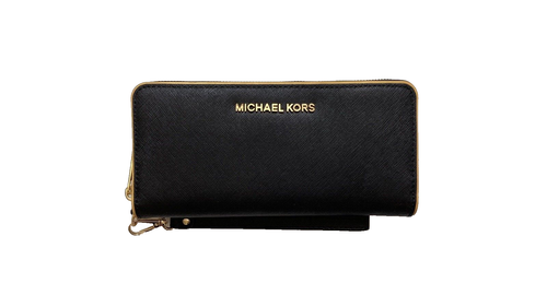 Cartera de cuero continental de viaje negra MICHAEL Michael Kors Specchio Jetset