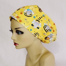 Women Scrub Hats, Surgical Caps, Yellow Gnomes,  Nurses Hat, Medical, USA Made