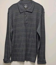 Arrow Classic Fit Dark Gray Check Collared LS Polo Shirt Size M Men's