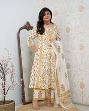 Cotton Women Kurti Pant Dupatta Set Indian Pakistani Wedding Wear Salwar Kmaeez