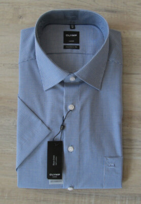 OLYMP LUXOR MODERN FIT 1/2 ARM HEMD Gr. 40 42 44 blau kariert *NEU* 59,95 
