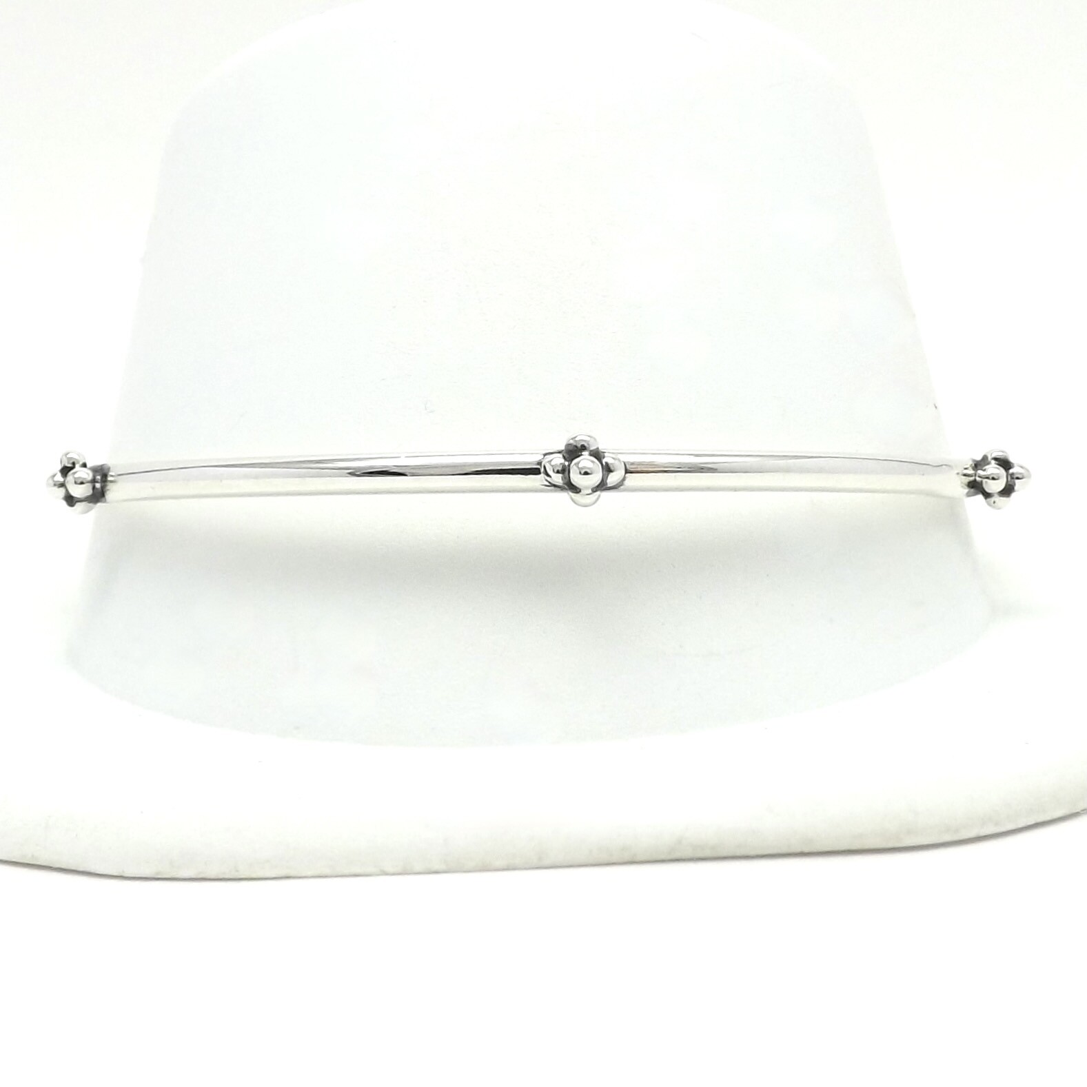 Sterling Silver Bead Stations Bangle Stackable Sl… - image 2