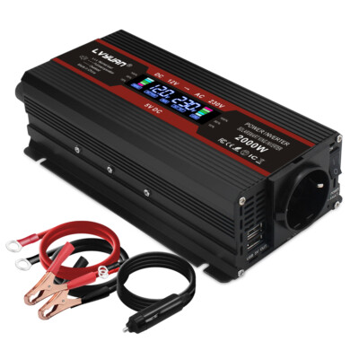 500W 1500W 2000W DC 12V auf AC 230V Spannungswandler Wechselrichter 2USB LCD