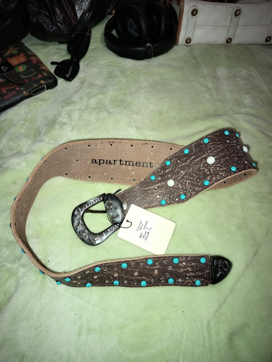 APARTMENT DISTRESSED STATEMENT LEATHER BELT. TURQUOISE and 