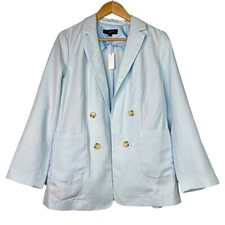 Talbots NWT Blue Tencel Linen Double Breasted Open Front Blazer Jacket Size 8P