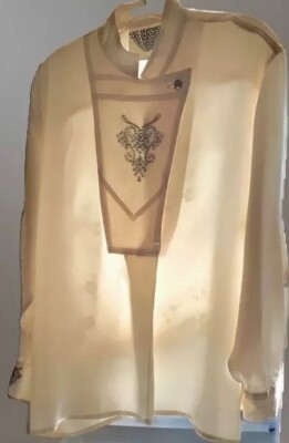 Ladies LILY FAROUCHE  Vintage White Satin Blouse Embellished Size Medium