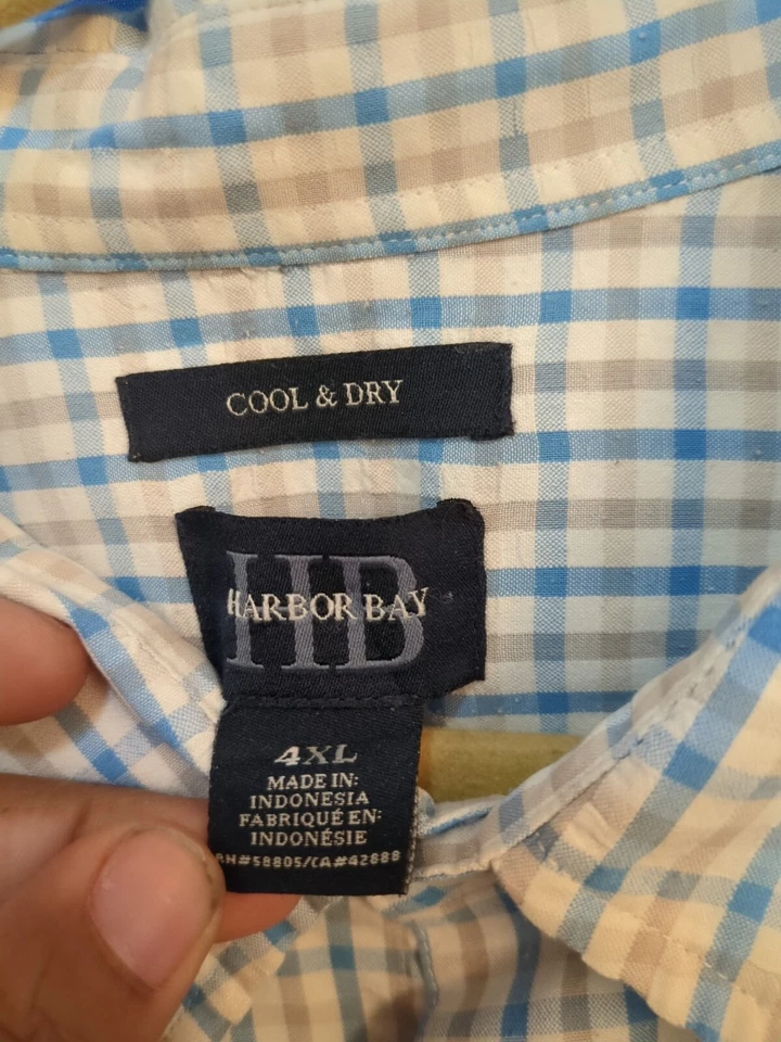 Camisa Harbor Bay Hombre Talla 4XL Fresca y Seca Botón Blanco Azul Cuadros A75 Foto 4 de 4