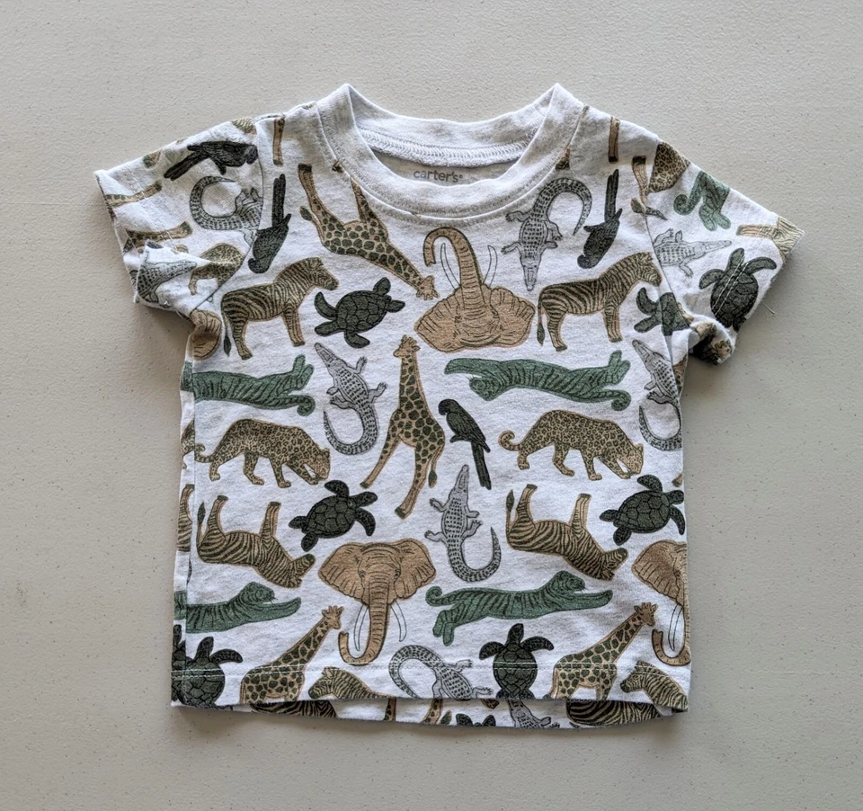 Camiseta 3 Piezas Carter's Jungle Safari, Pantalones Cortos y Pantalones Caqui, Talla: 12 Meses Foto 3 de 4