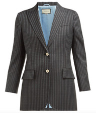 NWT Gucci Lettered Logo Pinstripe Dark Gray Wool Blue Blazer Jacket 46 10 3290