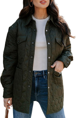 Quilted Jackets for Women Lightweight Long Sleeve Button down Puffer Jacket Warm