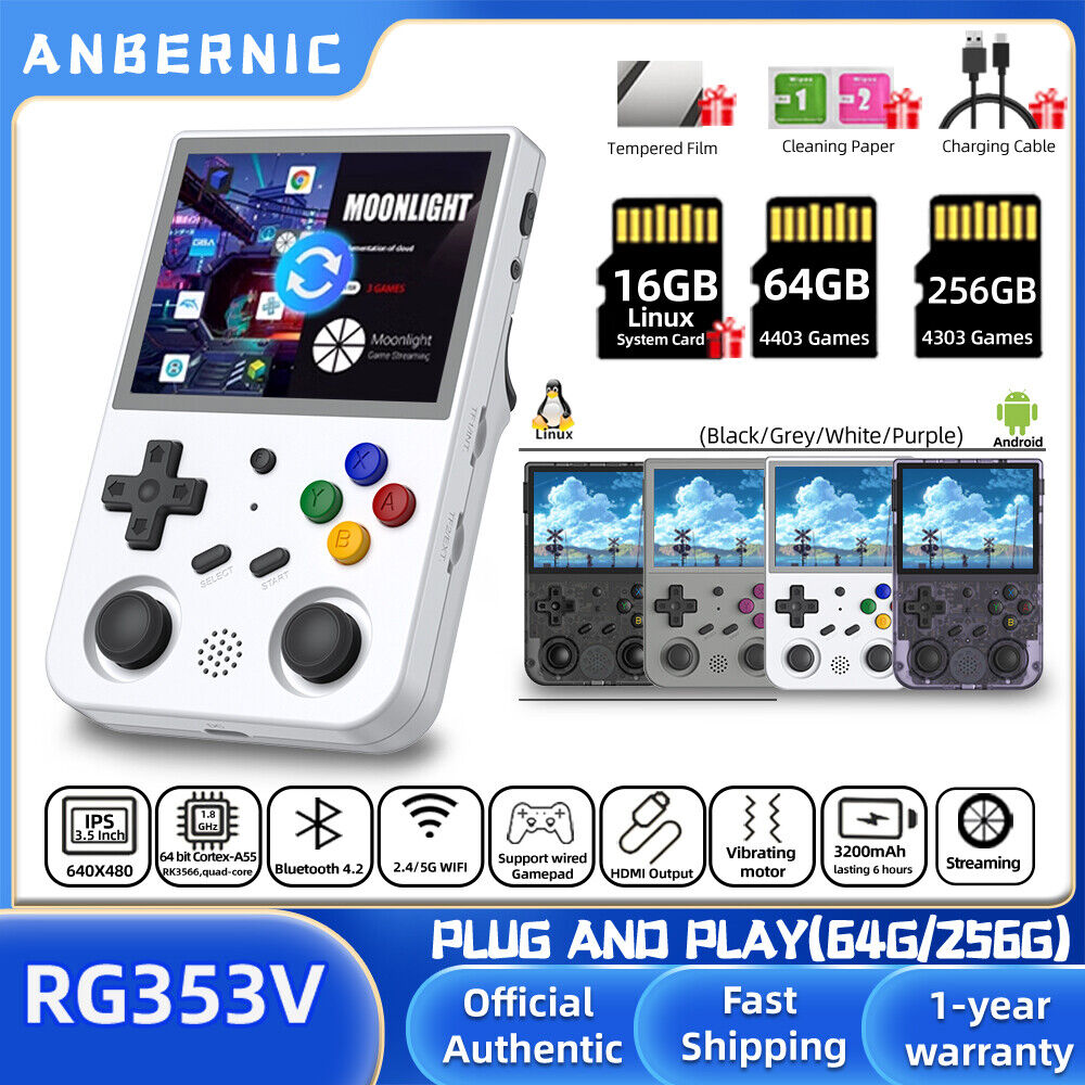 ANBERNIC RG353V/RG353VS Handheld Game Console Dual OS Android 11 Linux HDMI  Gift