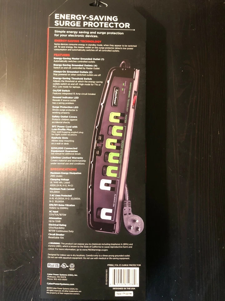 CyberPower P705G Energy Saving Surge Protector - 2100 J - 125 V New In Packaging - Image 3 of 3