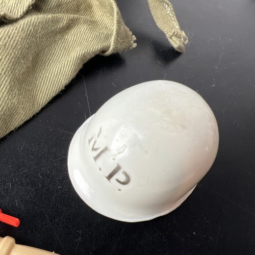 Vintage 1964 GI Joe MP Duffle Bag White Belt Helmet Night Stick Baton Japan M.P - Picture 2 of 17