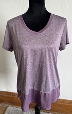 RBX Performance Reebok Mujer Púrpura Bloque de Color Cuello en V Manga Corta Talla Grande