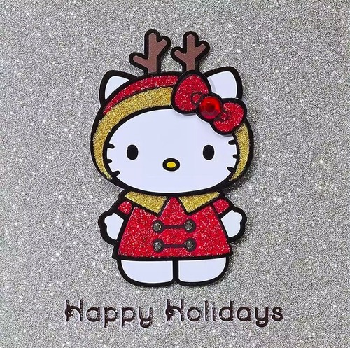 Papyrus Jeweled Glitter Sanrio Hello Kitty Reindeer Christmas Greeting Card