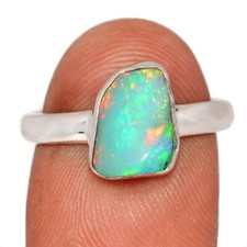 Natural Ethiopian Opal Polish Rough 925 Silver Ring Jewelry s.7.5 CR72545