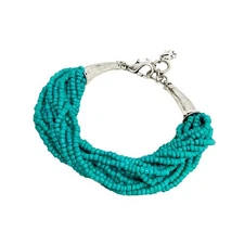 Lucky Brand Silver Tone Bohemian Multi Layers Twisted Turquoise Bead Bracelet