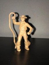 Marx 60mm Ranch Cowboy with whip. Whip is Split 1950s. Brown Plastic