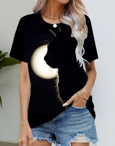 Blouse Women's Black Flower T Shirt Fashion Soft Short Sleeve T-Shirt Casual Tee - Picture 6 of 21