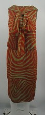 Anna Sui Orange Green Geometric Swirl Fold Over Waist Dress w/ Neck Tie sz 6