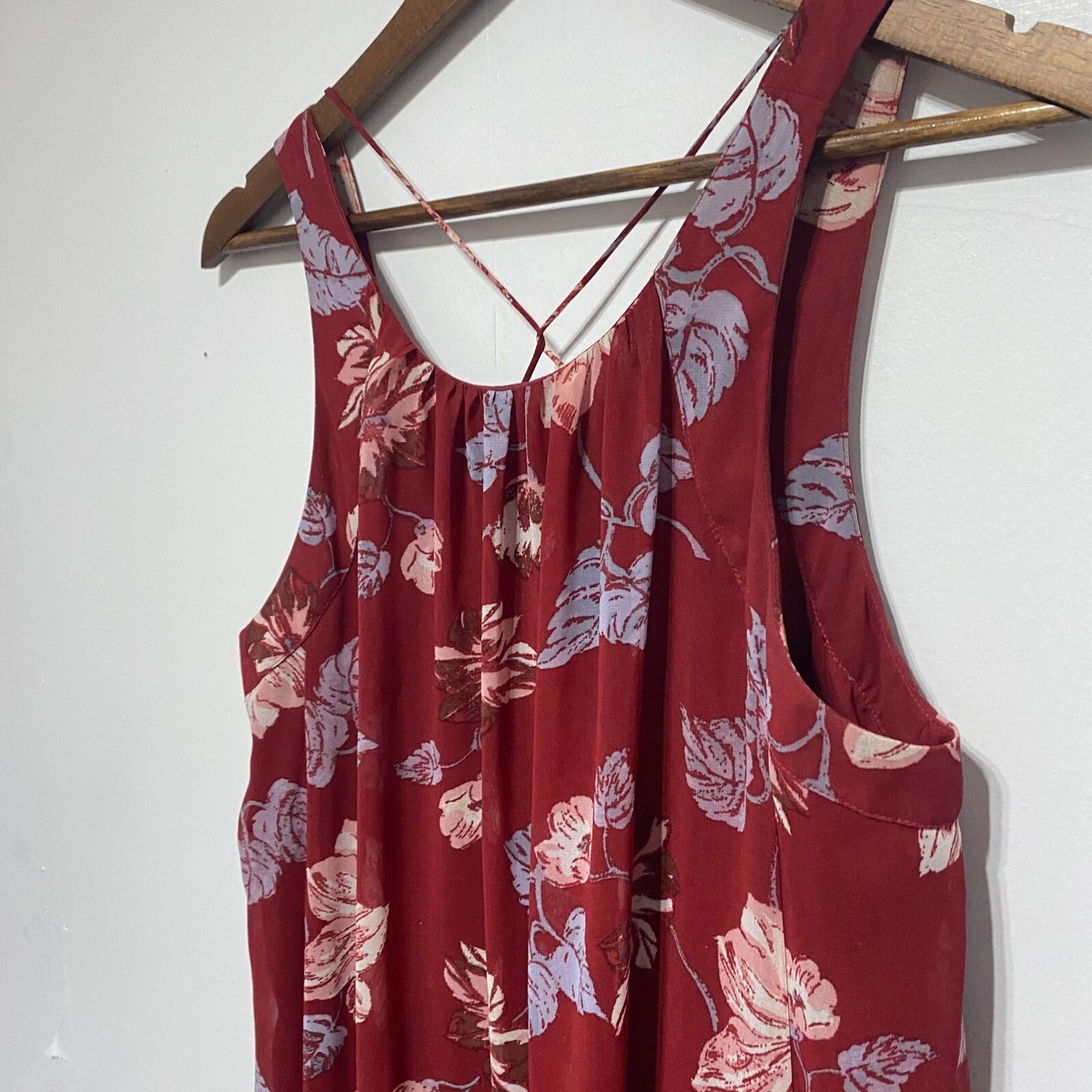 Free People Dress Womens M Red Floral Sleeveless Lined Flowy Maxi Strappy  Back | eBay