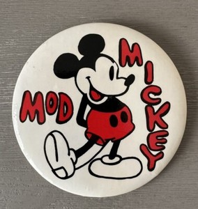 Vintage Mod Mickey Pinback Button, White, Benay-Albee, Walt Disney Productions