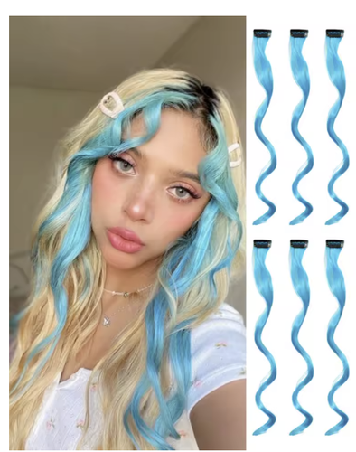 6 extensiones de cabello rizado con clip largas rizadas onduladas reflejos rayas de cabello - Imagen 45 de 81