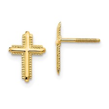 Children's 14k Yellow Gold 10mm Textured Cross Screw Back Earrings