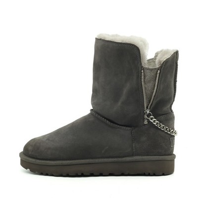 UGG Damen Classic Boot Chain Stiefel Schwarz Mittel Lammfellfutter EU 40