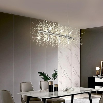 Chrome Firework Crystal Chandelier 9-Light Linear Dining Room G9 Bulbs