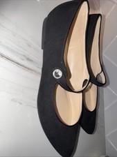 Nine West Helo Black Suede Pointed Dress Flats with Jewel Detail. Size 7.5
