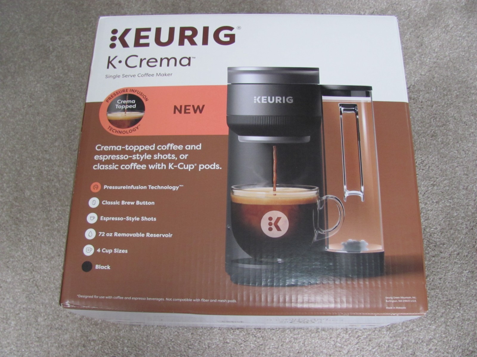 New Keurig K-Crema Single Serve Coffee Maker, PressureInfusion & MultiStream