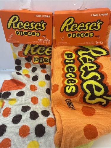 Reese’s Pieces Candy Novelty Socks Kids 9-3.5 & Size 6-12 Licensed By Hershey Co