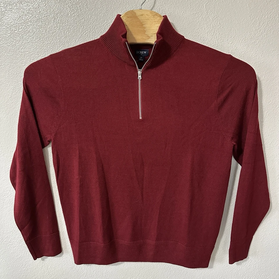 J. Crew Mens Size Medium Dark Red Merino Wool Blend Half 1/2 1/4 Zip Sweater NWT - Image 2 of 4