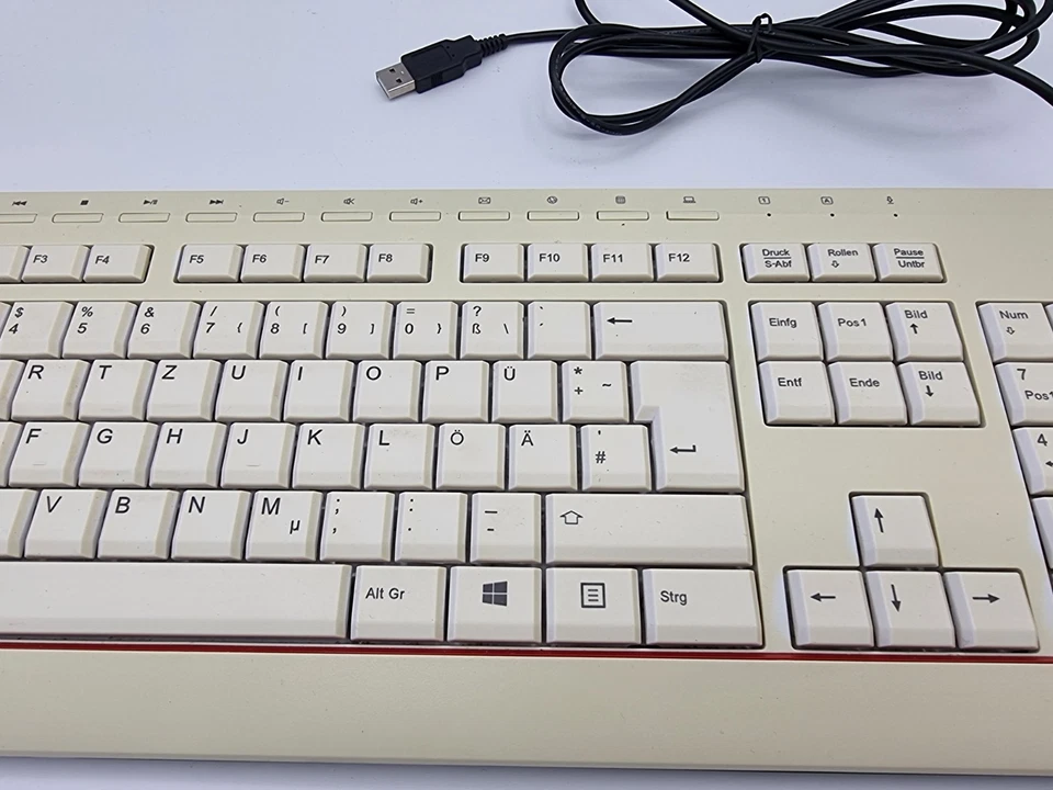 Fujitsu Tastatur Keyboard KB521 DE weiß mit rotem Streifen - Image 4 of 4