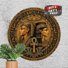 Ancient Egyptian Pharaoh Queen Vintage Retro Round Metal Tin Sign Decor 8x8