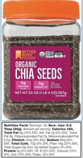 BetterBody Foods Organic Chia Seeds with Omega-3, Non-GMO 2 Pack 
