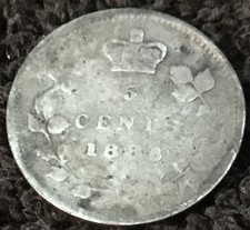 1886 Small "6" 5 Cent Canada Low Mintage Very Fine Details KM 2 Free Shipping