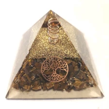 Orgonite Pyramid Tiger Eye Crystal Tree of Life Energy  W/Clear Quartz & Copper