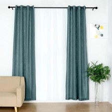 2 BLUE 52"x108" FAUX LINEN CURTAINS Chrome Grommets - Home Events Decorations