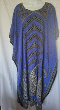 NF Boho African Dashiki Kaftan Maxi Dress Blue Paisley Geometric Print Free Size