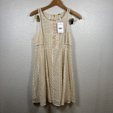 Free People Wherever You Go A-Line Mini Dress A15 Embroidered Ivory Beige Sz 4