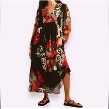 FARM RIO Dress Women's Small Long Sleeve V-neck Floral Maxi Flowy