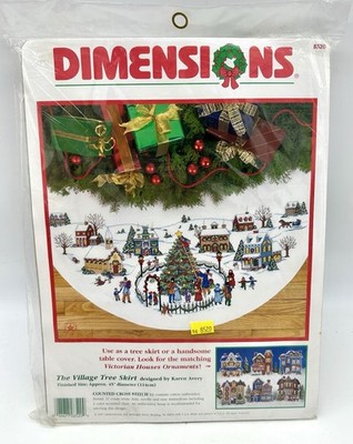 New Vtg 1997 Dimensions Cross Stitch Kit The Village Tree Skirt 8520 Christmas